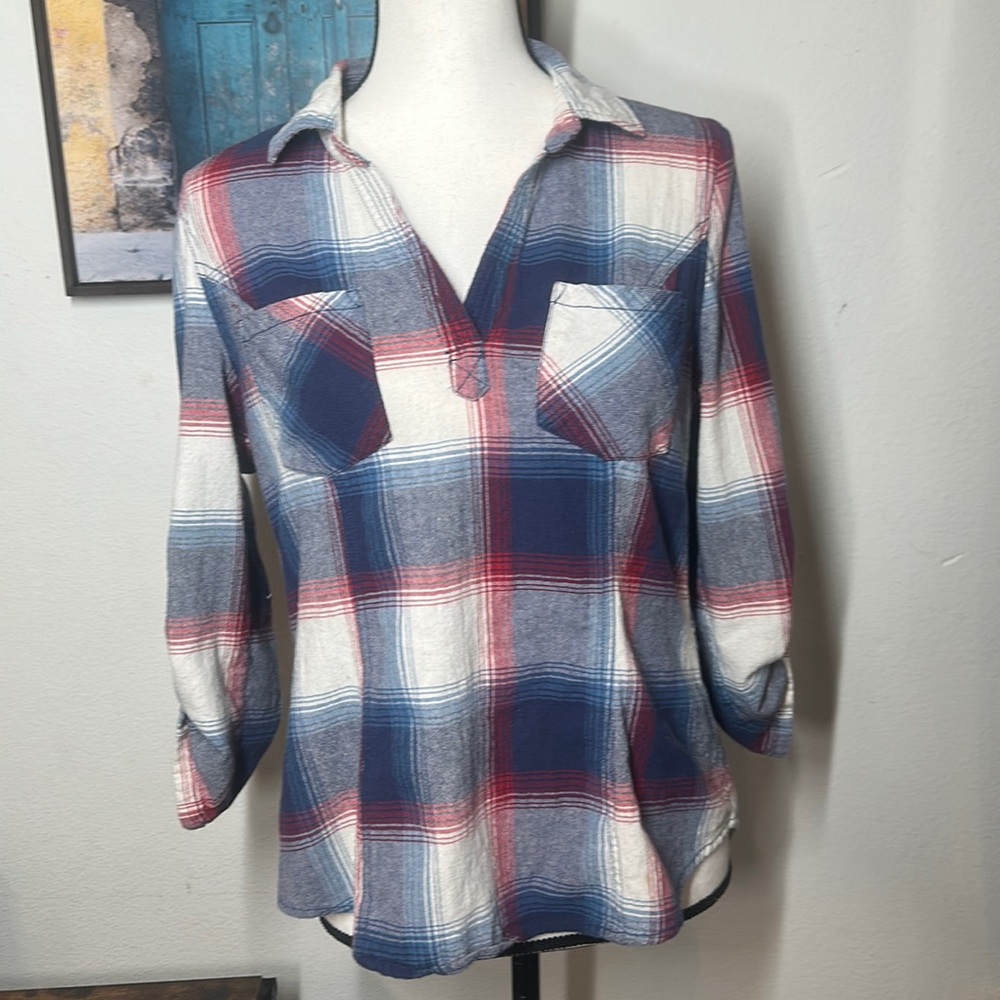 Plaid top with slit in the back